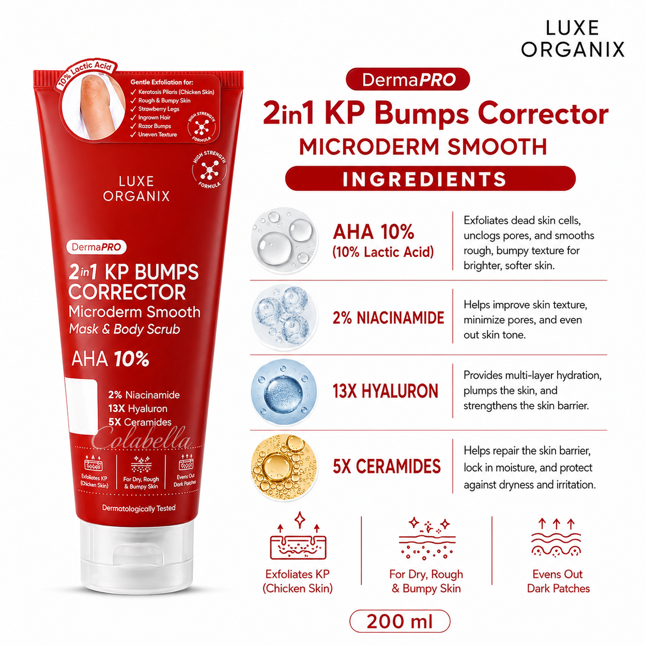 DermaPRO 2in1 KP Bumps Corrector Microderm Smooth Mask & Body Scrub 200ml