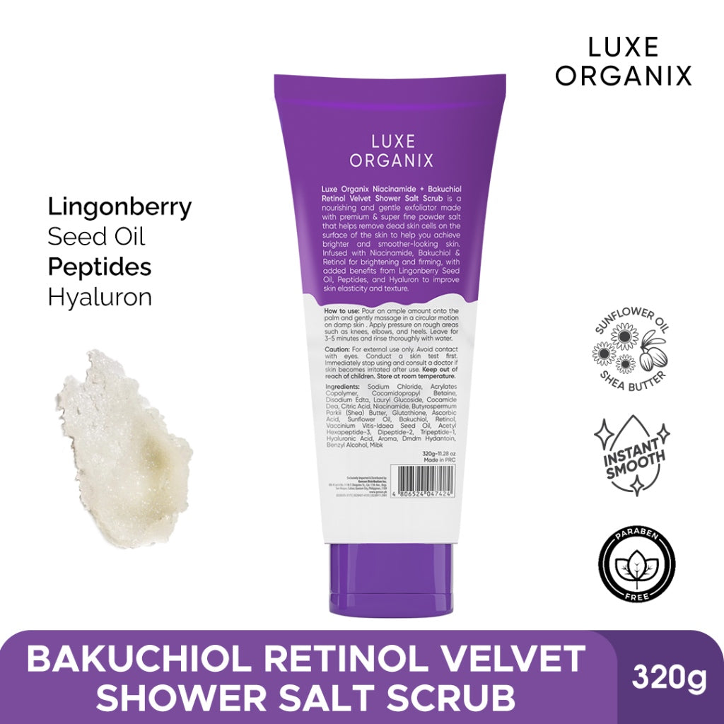 Niacinamide + Bakuchiol Retinol Velvet Shower Salt Scrub 320g
