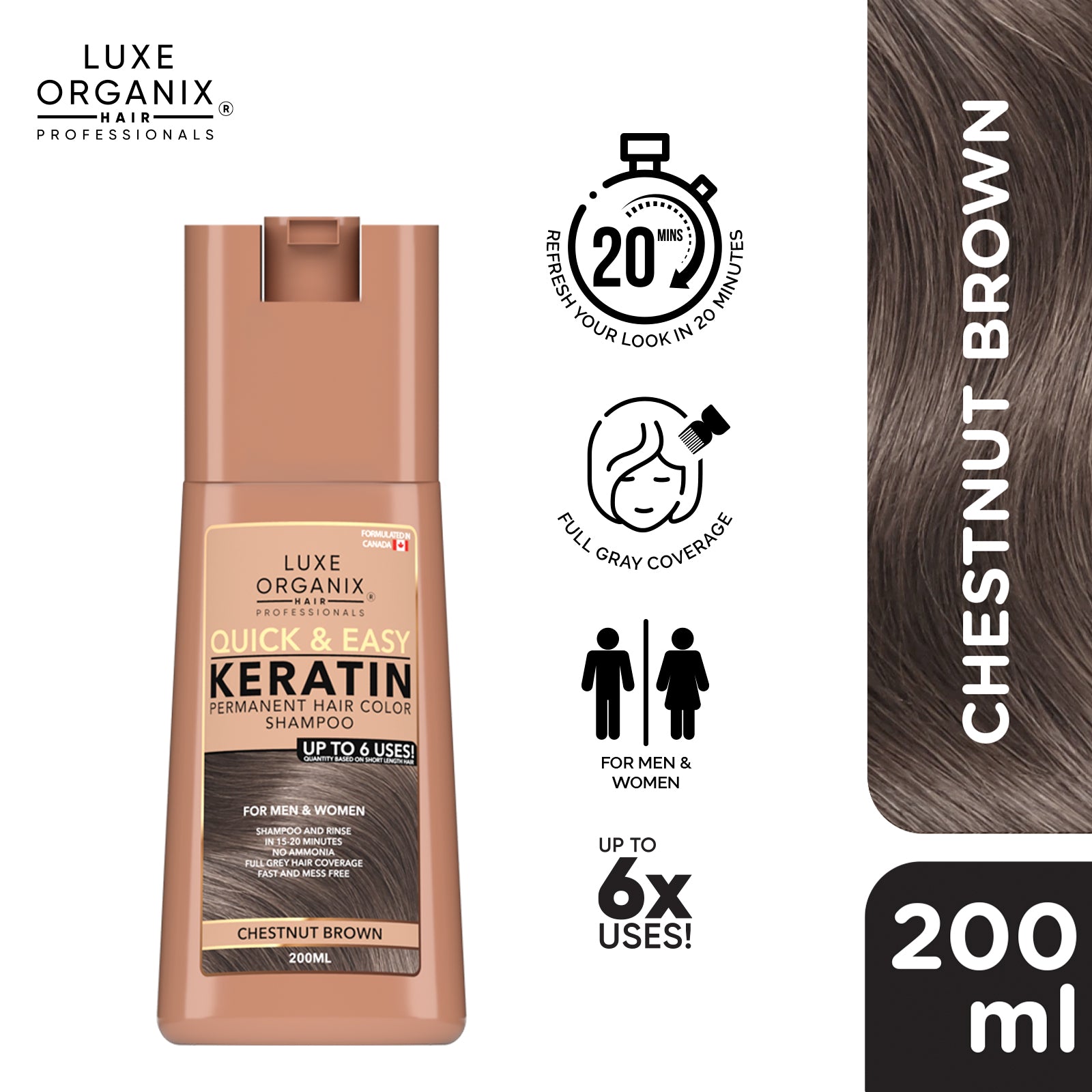 Hair Color Shampoo Chestnut Brown 200ml