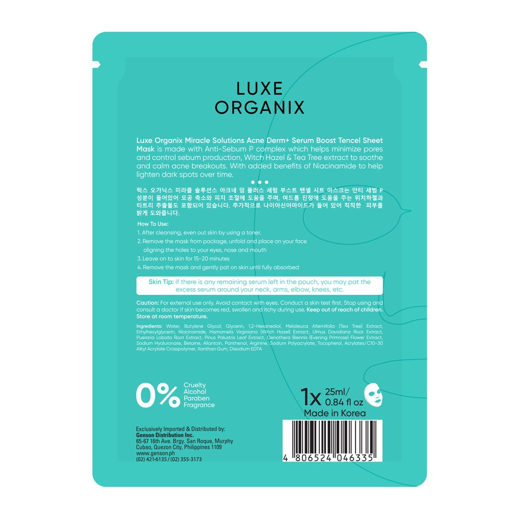 Serum Boost Tencel Sheet Mask 25ml - Miracle Solution Acne Derm