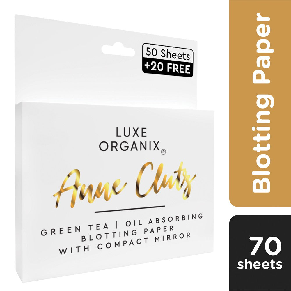 Luxe Organix x Anne Clutz Green Tea Blotting Paper with Compact Mirror (70 sheets)