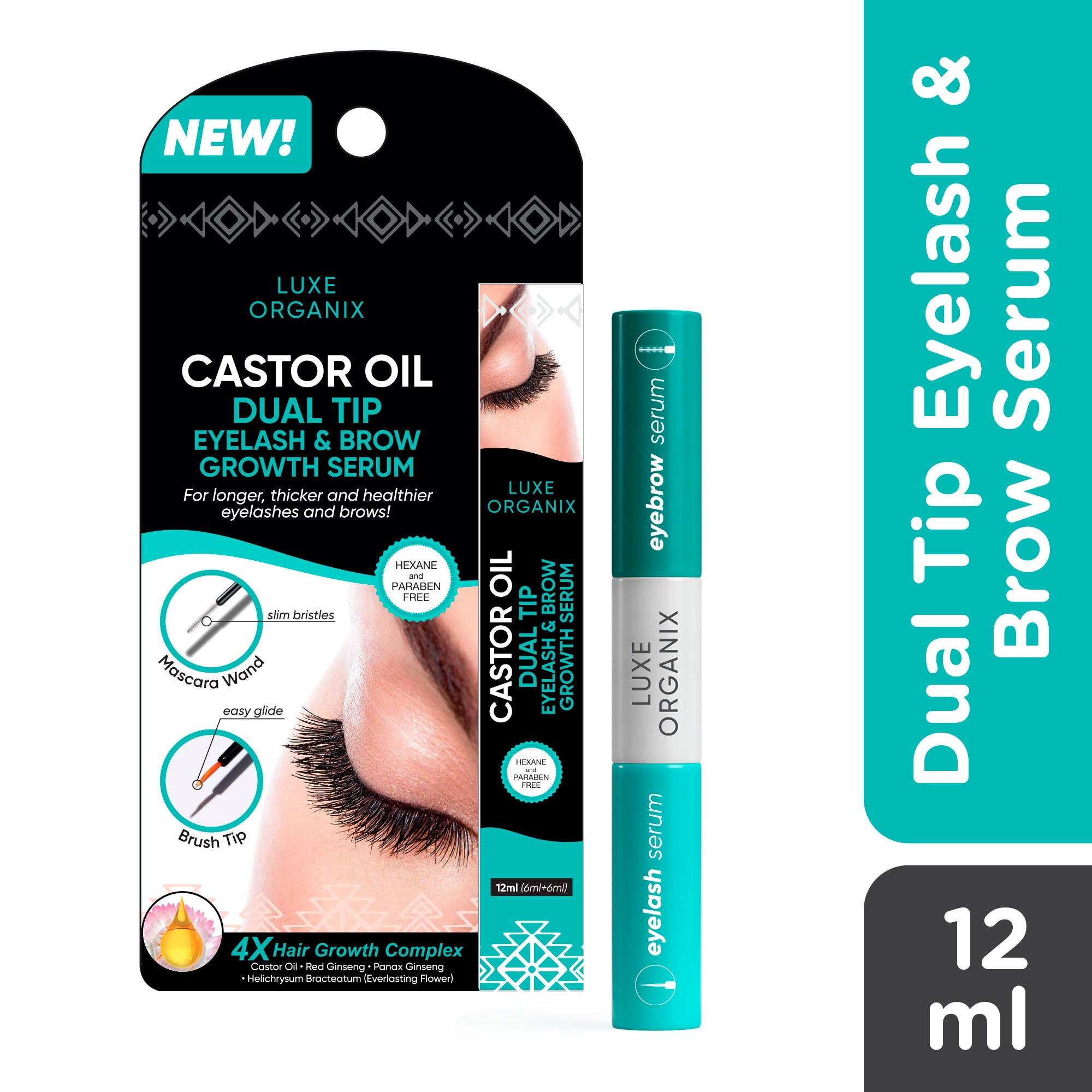 Castor Oil Dual Tip Eyelash & Brow Growth Serum 12ml