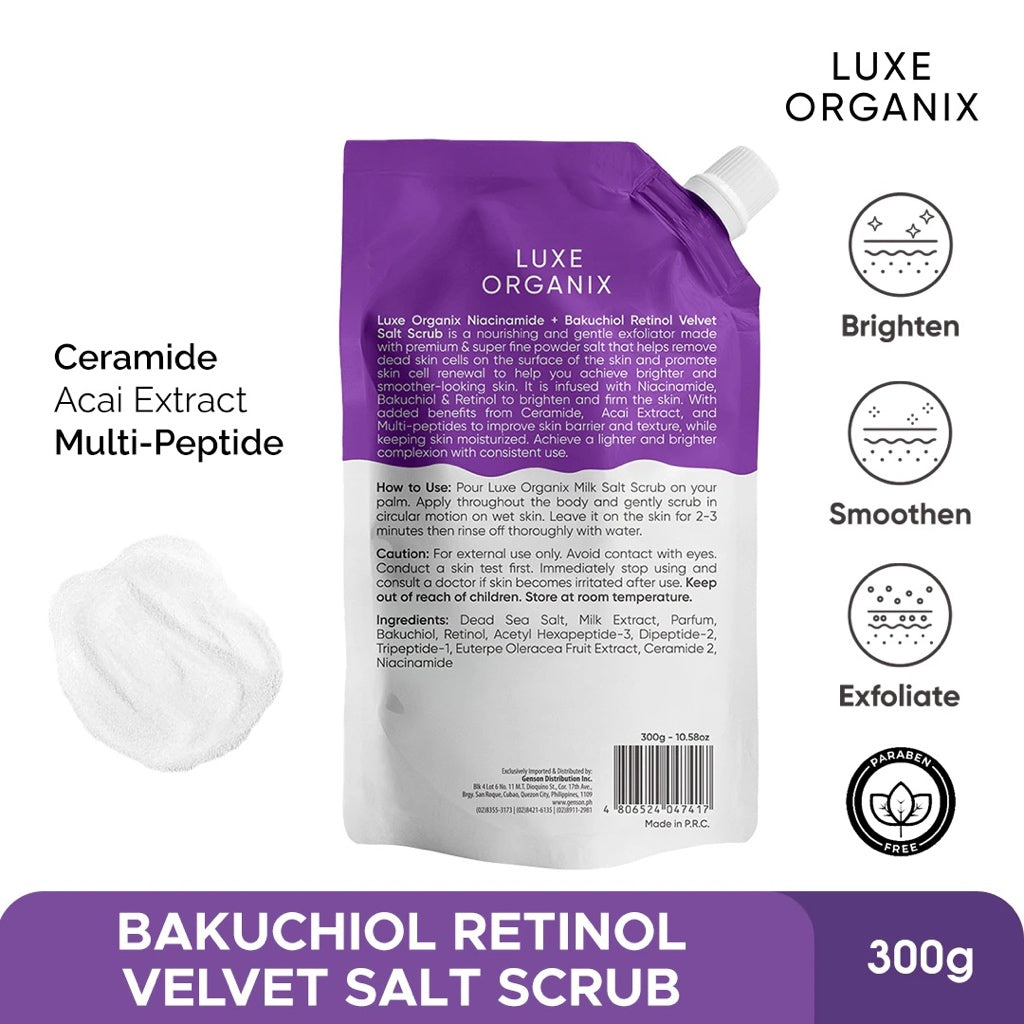 Niacinamide + Bakuchiol Retinol Velvet Shower Salt Scrub 300g