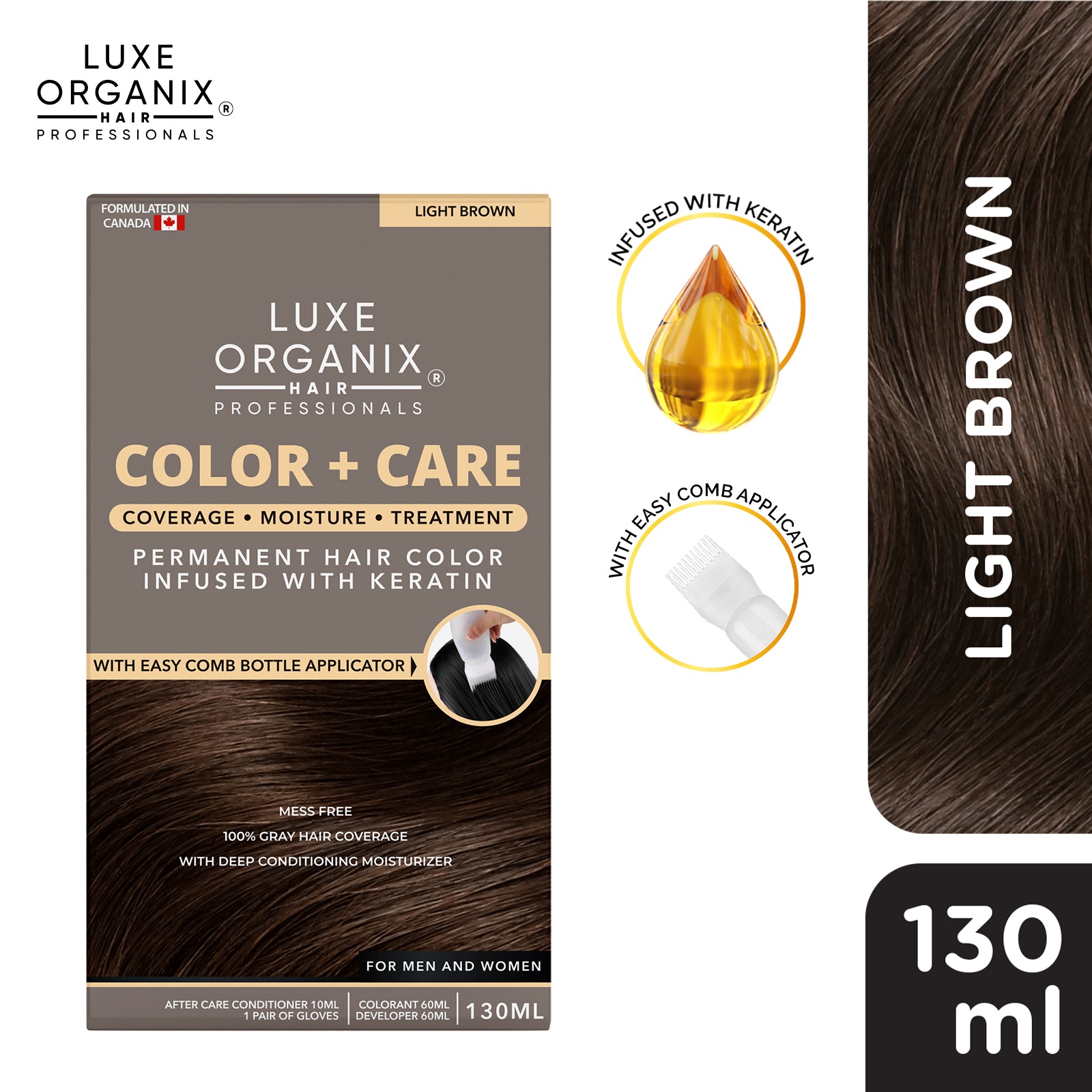 Keratin Hair Color + Care Light Brown 130ml