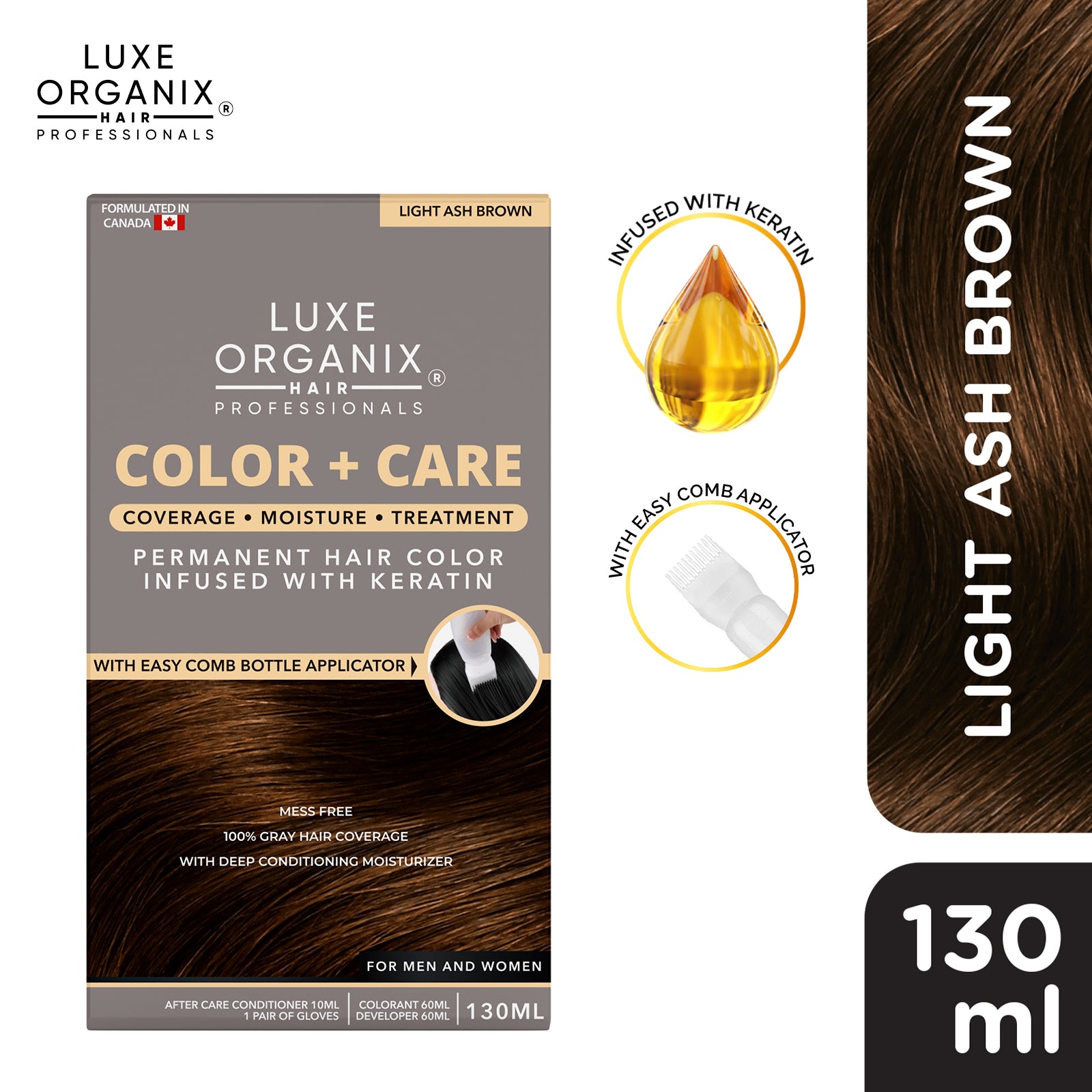 Keratin Hair Color + Care Light Ash Brown 130ml