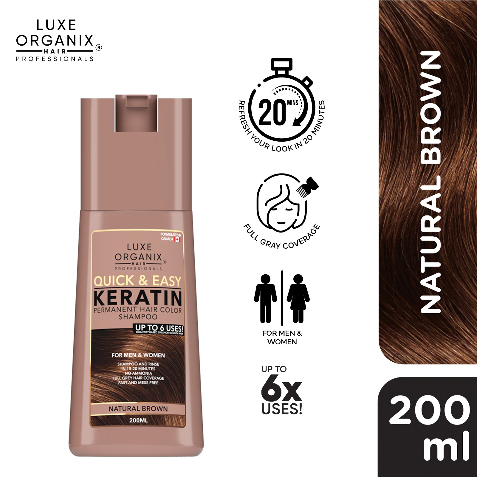 Hair Color Shampoo Natural Brown 200ml