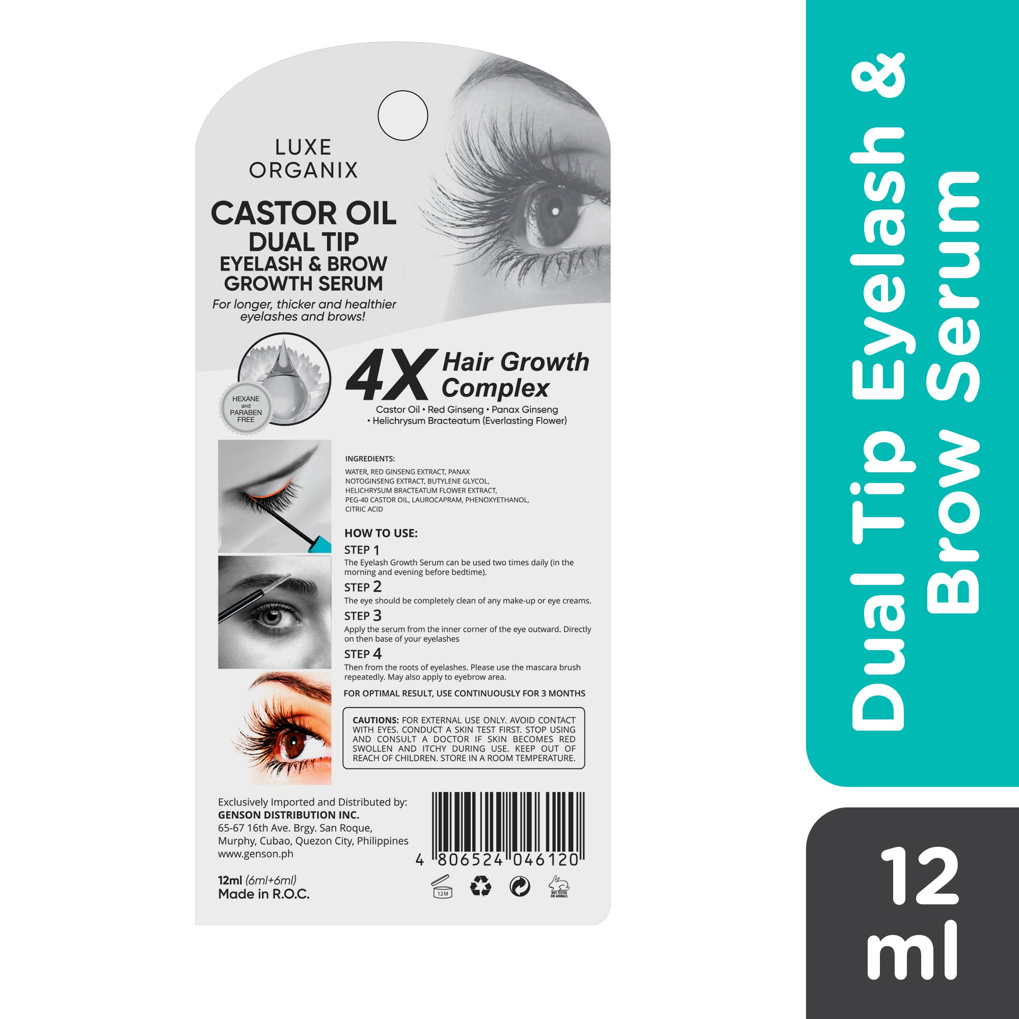 Castor Oil Dual Tip Eyelash & Brow Growth Serum 12ml